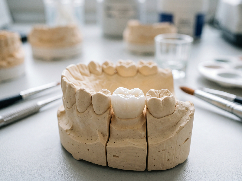 Implantaatconstructie op een werkmodel in het tandtechnisch laboratorium